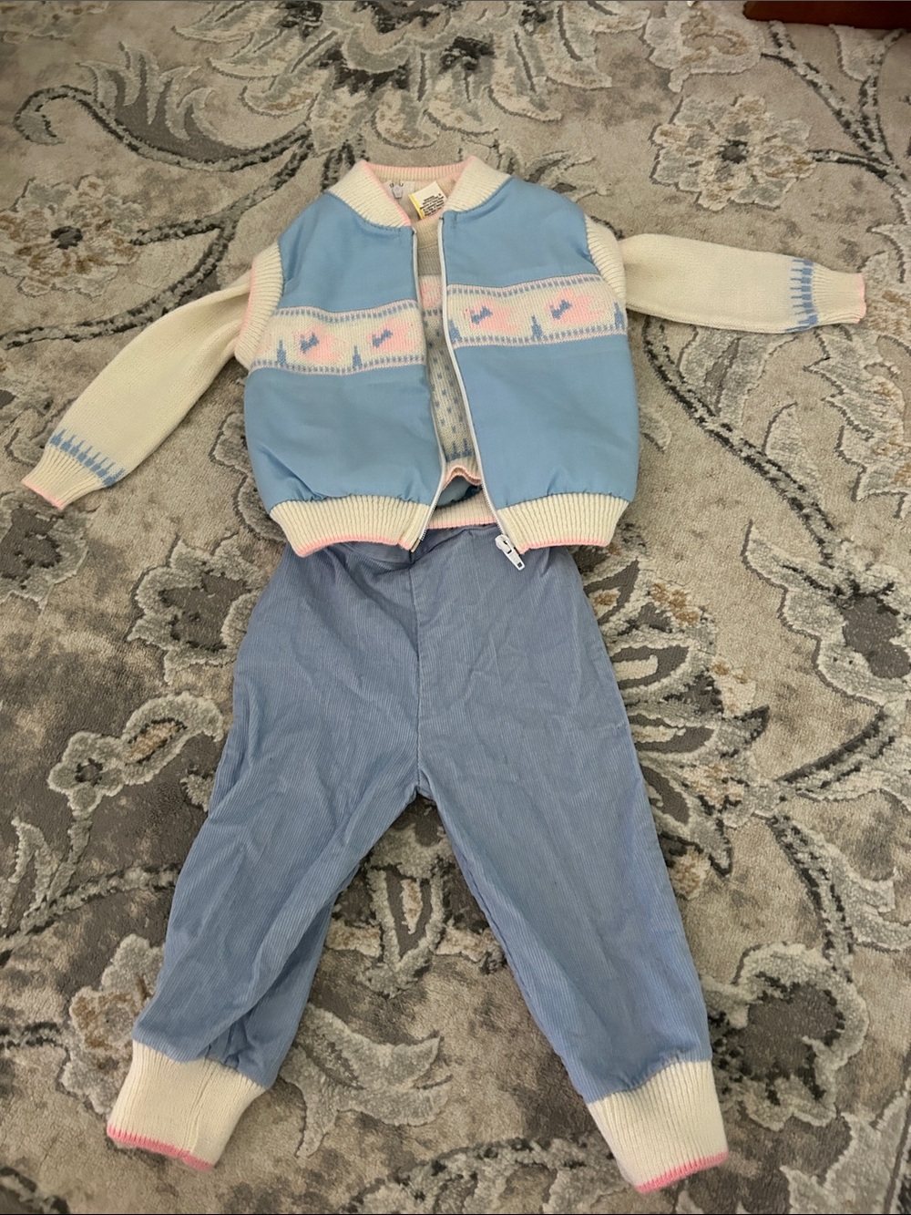 Vintage Blue Pink Cream Baby Three-Piece Outfit